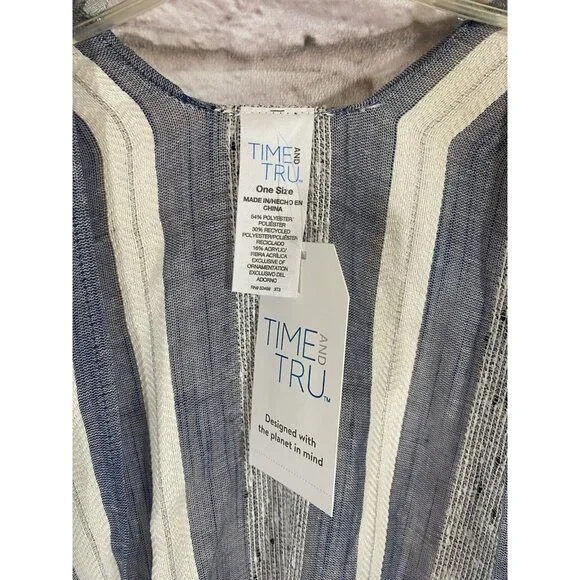 Time and Tru One Size Striped Ruana Open Front Poncho Wrap Shawl Cover Up Layer - Picture 6 of 6